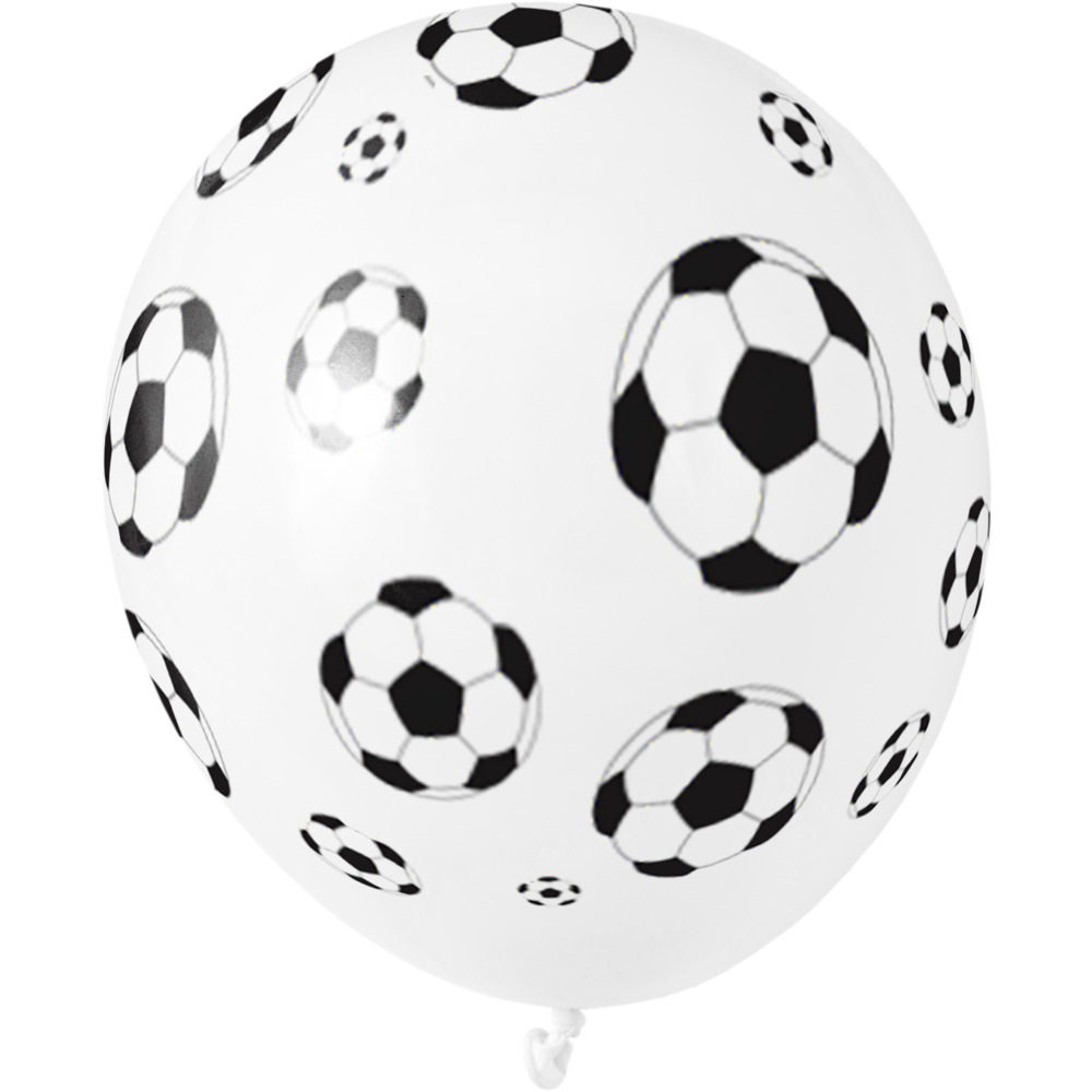 Ballons Fu&szlig;ball-Party wei&szlig; &Oslash; 25 cm, 5 St&uuml;ck image number 1