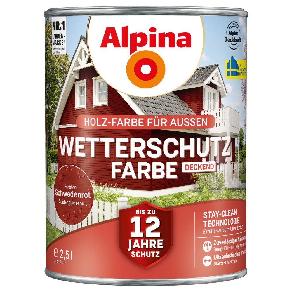 Alpina Wetterschutzfarbe Schwedenrot 2,5 Liter deckend image number 0