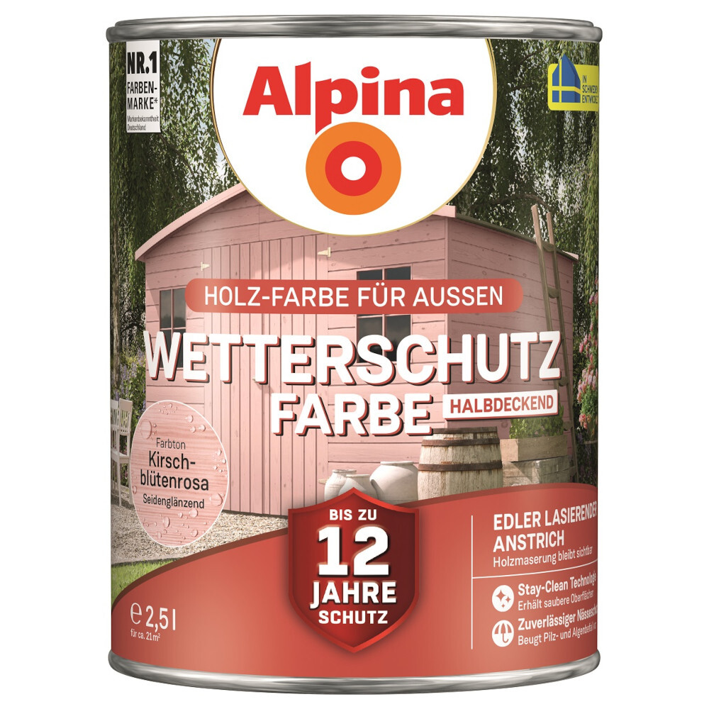 Alpina Wetterschutzfarbe Kirschblütenrosa 2,5 Liter halbdeckend image number 0