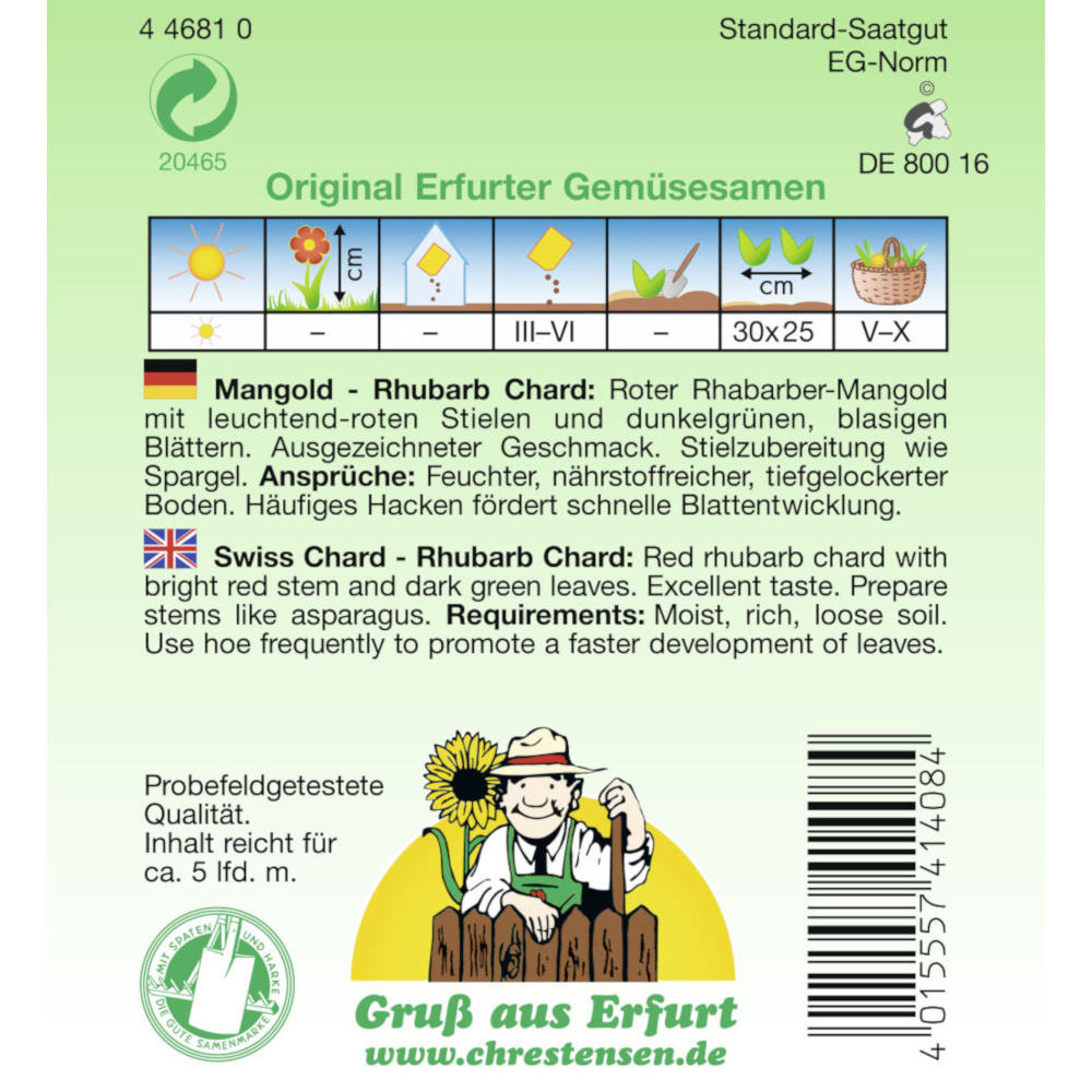 Saatgut Mangold Rhubarb Chard ca. 5 laufende Meter image number 1