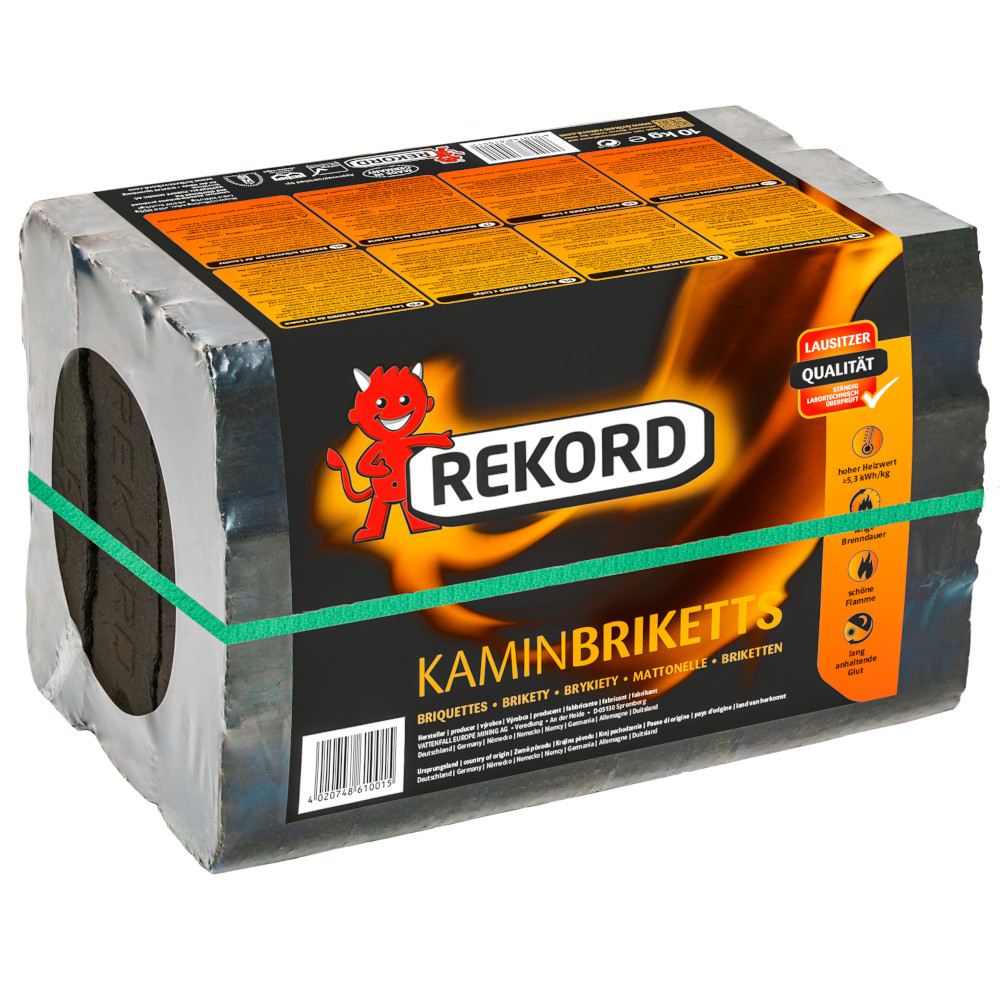 REKORD® Braunkohle-Kaminbriketts10 kg mit langer Brenndauer