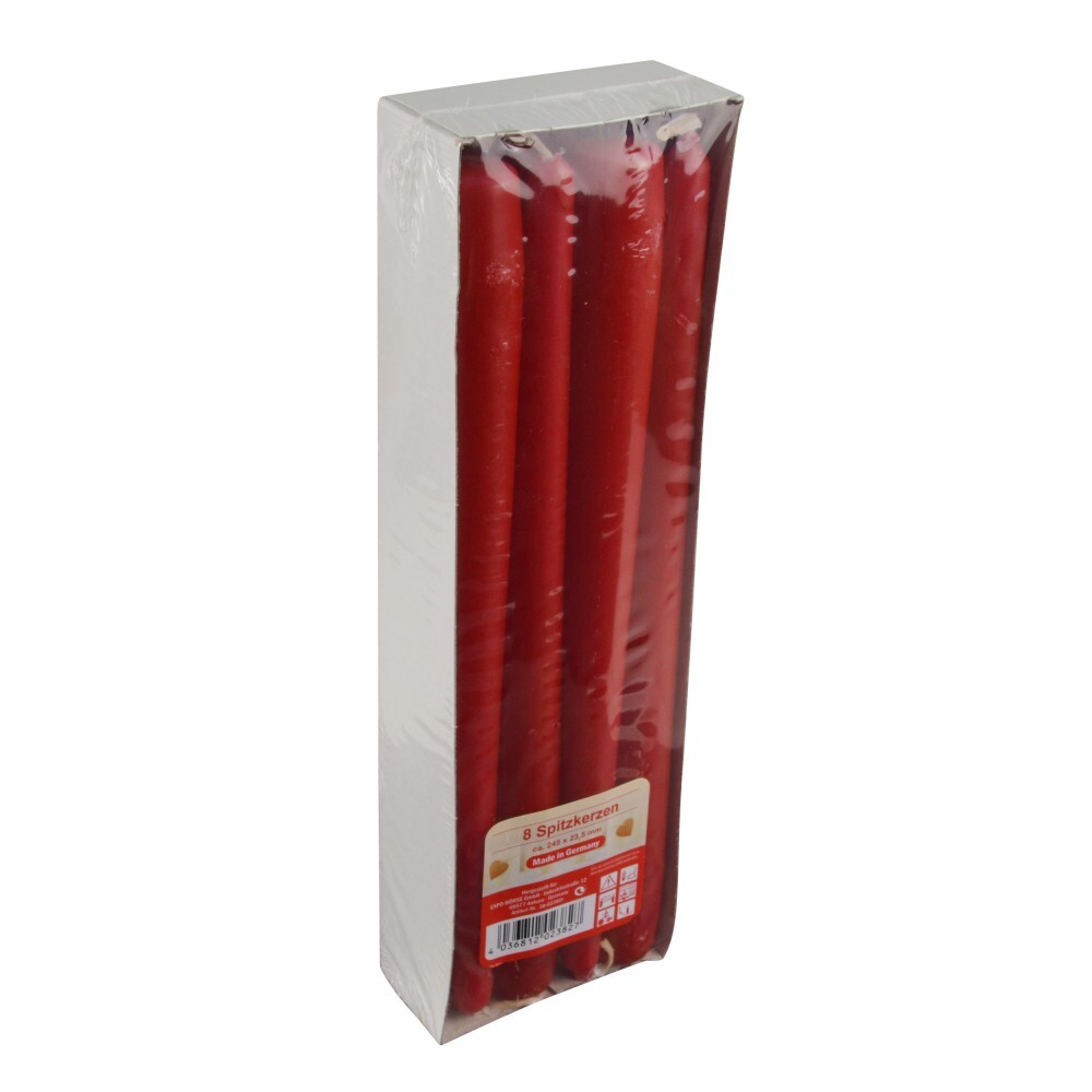 Spitzkerzen 8 Stück aus Echtwachs 24 cm in rot