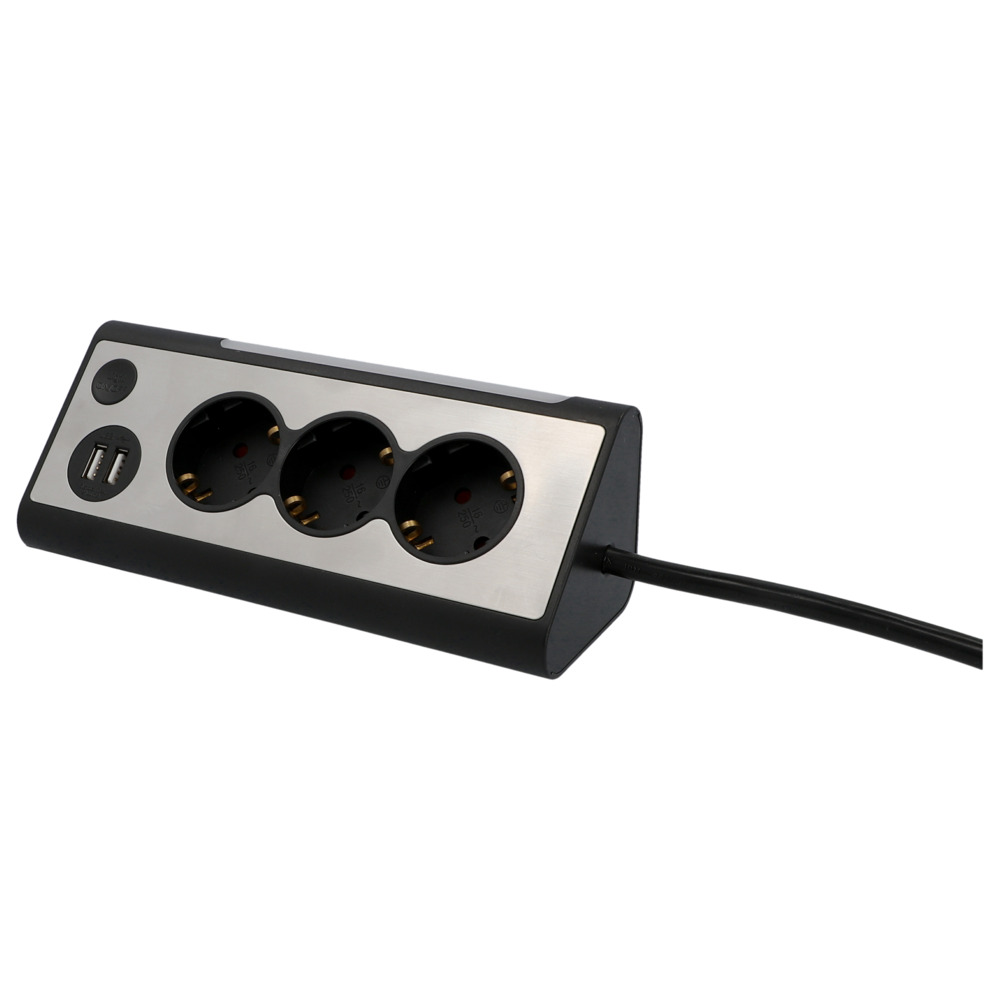 Tischsteckdose 3-fach mit 2x USB-Anschlüssen und LED-Beleuchtung image number 0
