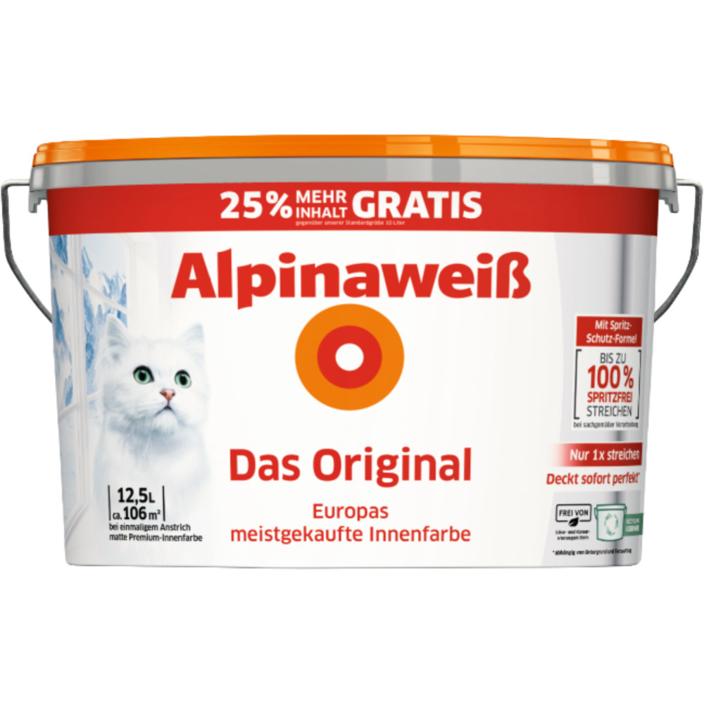 Alpinaweiß Wandfarbe 10 Liter + 2,5 Liter gratis image number 0