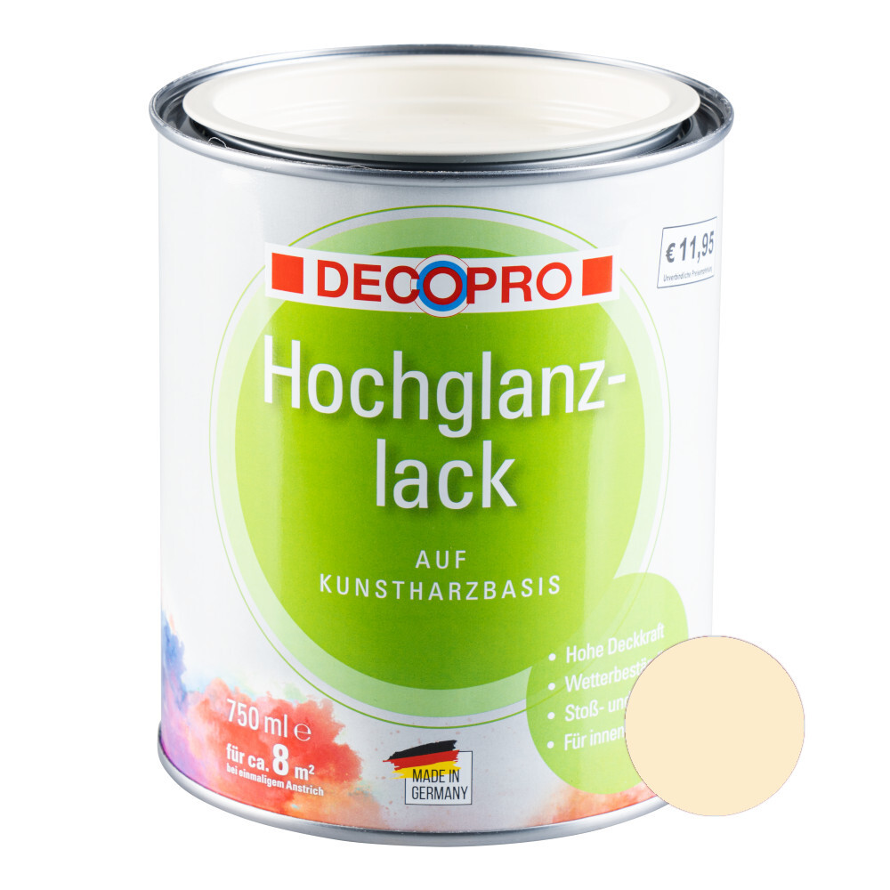DECOPRO Hochglanzlack hellelfenbein RAL 1015 für innen und außen