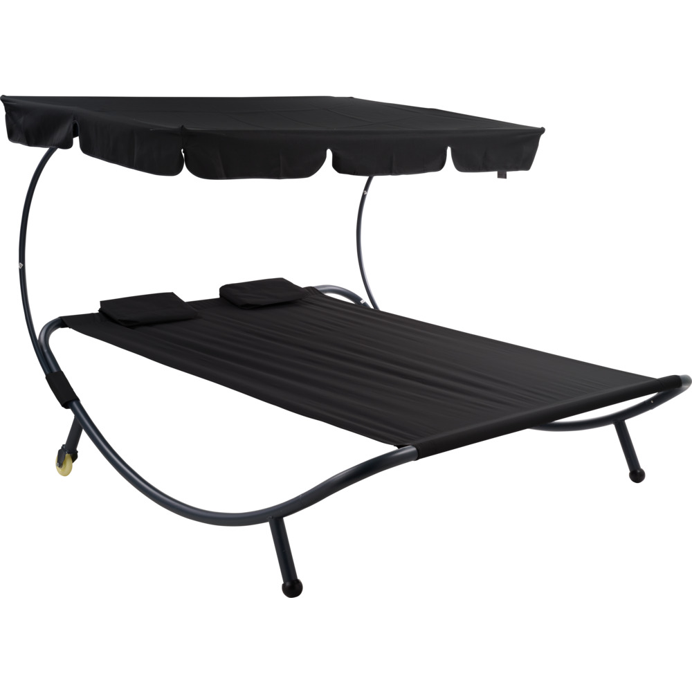 Doppel-Sonnenliege mit Dach schwarz