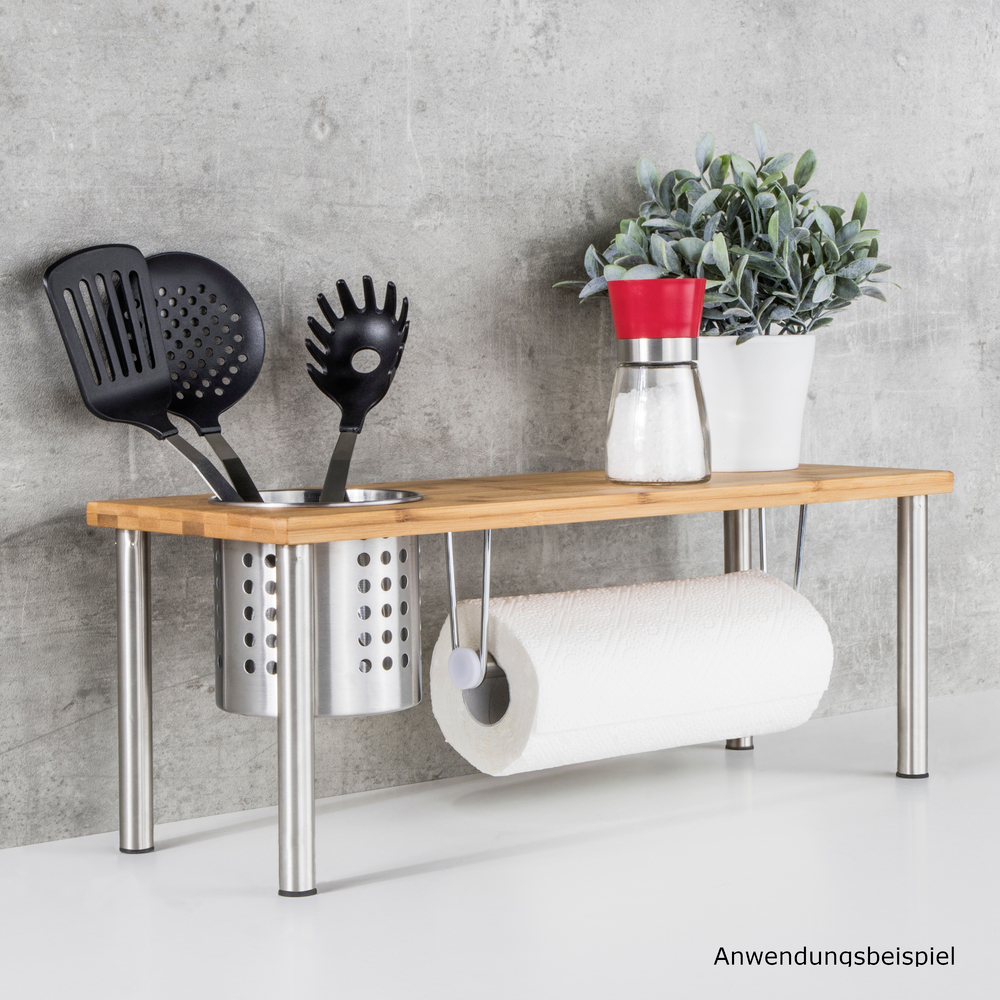 K&uuml;chenregal aus Edelstahl und Bambus, 55 x 20 x 20 cm image number 2