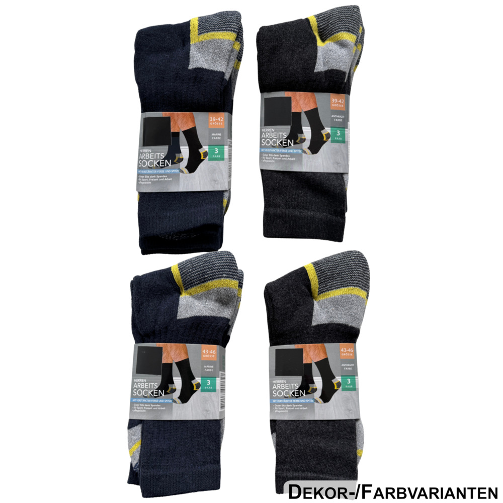 Herren Arbeitssocken 3er Pack - 39/42 oder 43/46