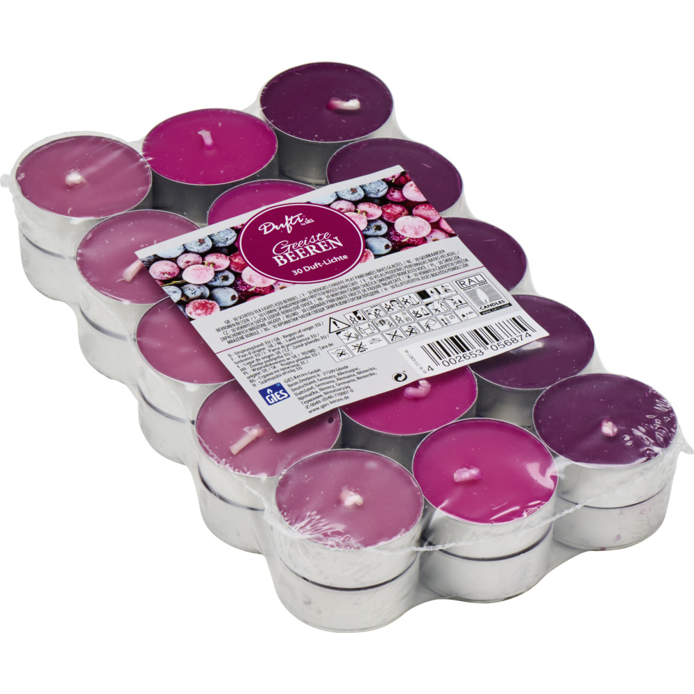 Wachs-Teelichter-Set 30 Stück Geeiste Beeren