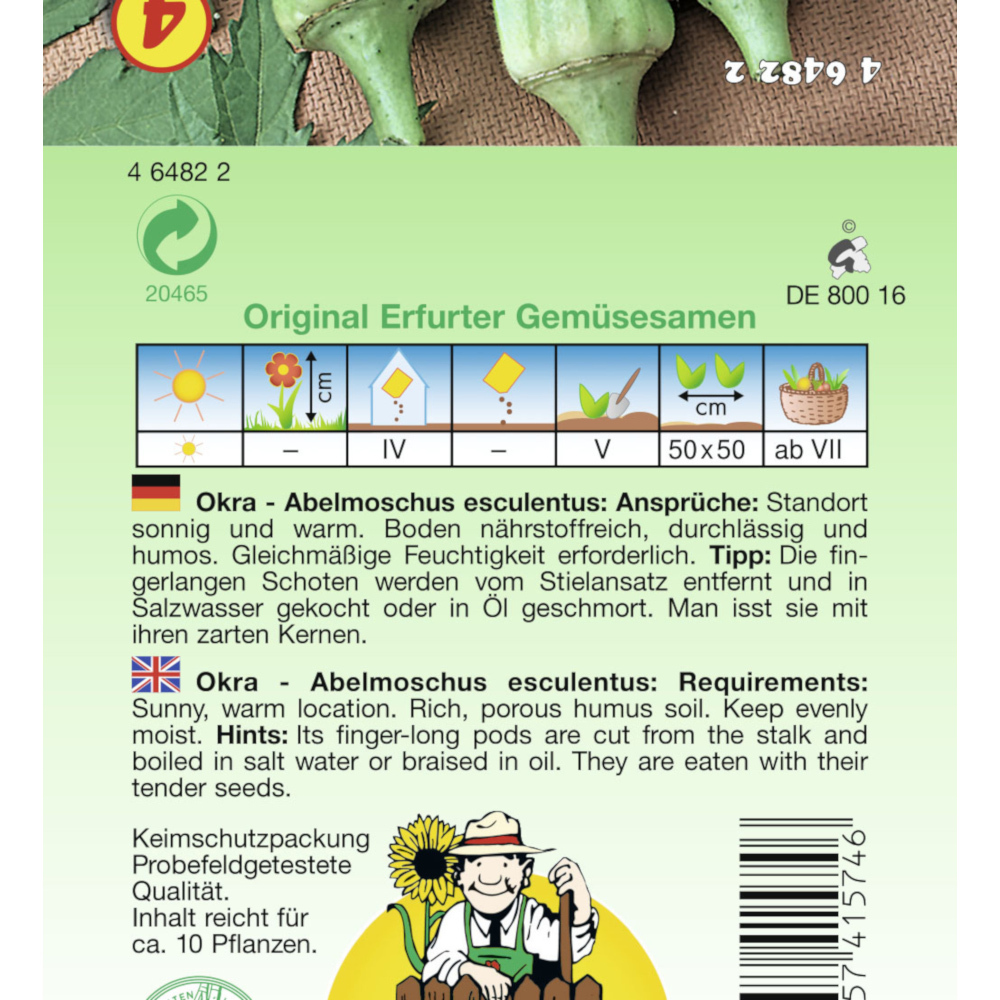 Saatgut Okra Gombo Ladyfinger ca. 10 Pflanzen image number 1