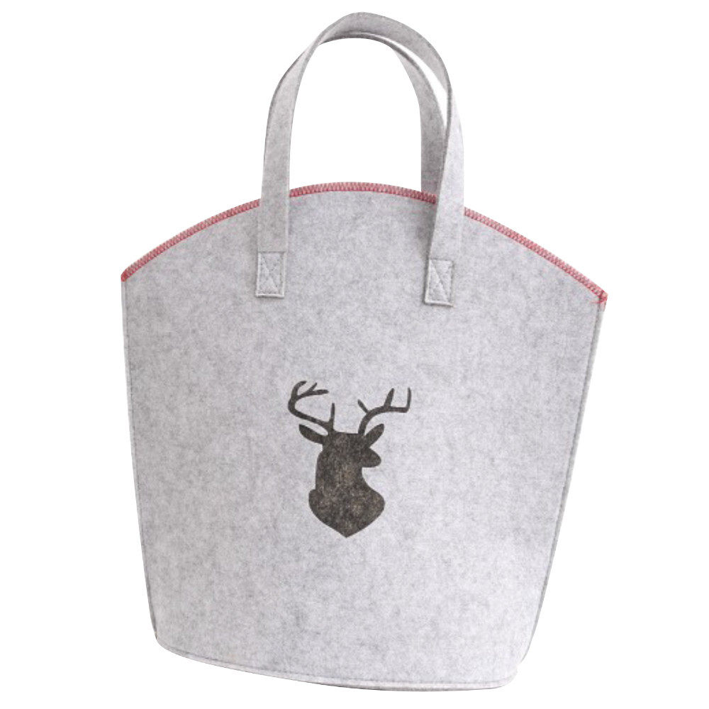 Geschenktasche 30 x 15 x 40 cm aus Filz in Hellgrau mit Hirschmotiv