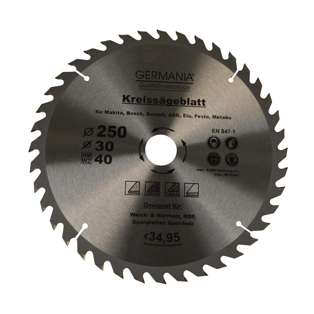H.M. Holz-Sägeblatt Durchmesser Ø 250 mm mit 40 Zähne image number 0