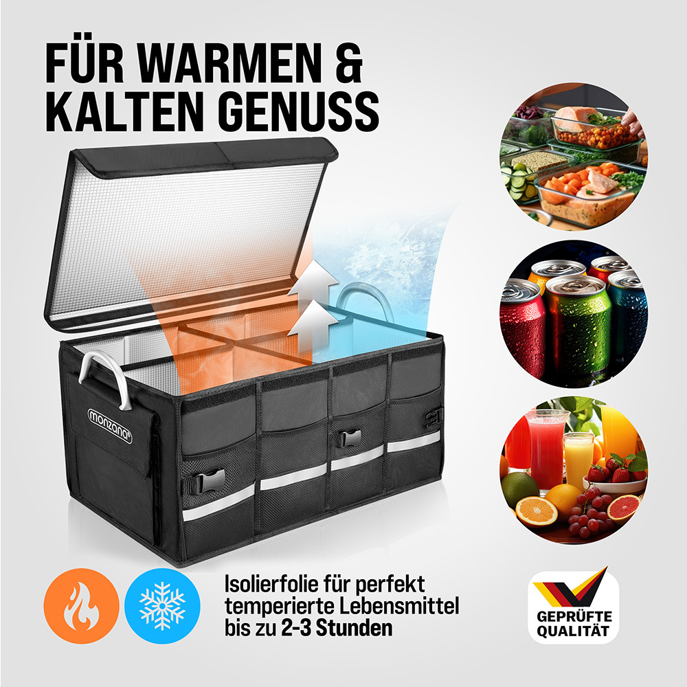 monzana® Kofferraumtasche Schwarz 60 x 35 x 30 cm, isoliert image number 5