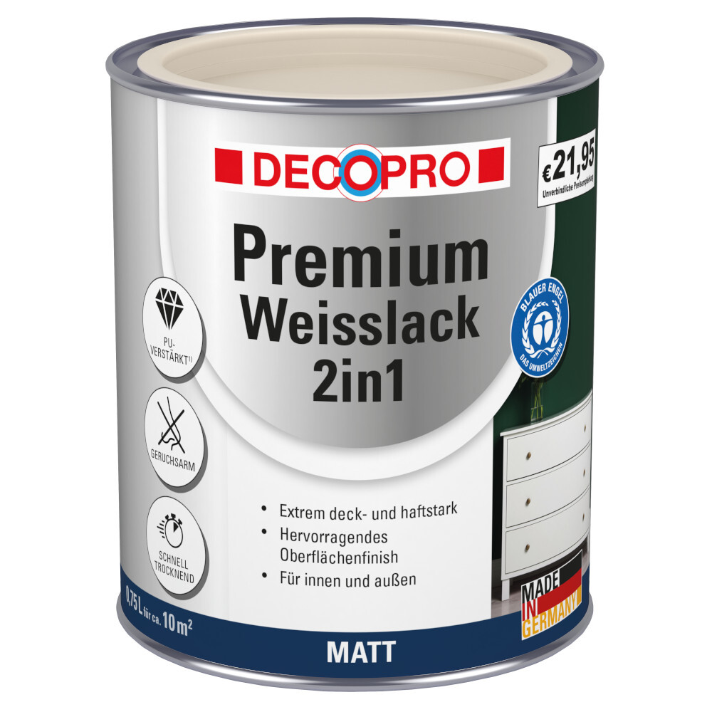 DECOPRO Premium 2in1 Weißlack 750 ml in Cremeweiß, matt RAL 9001