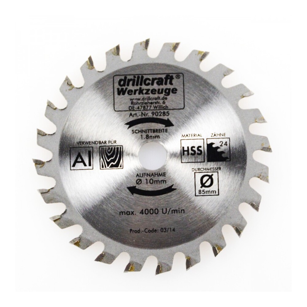 HM Kreissägeblatt 85mm 24Zähne Mini Sägeblatt Alu Kunststoffe Handkreissäge image number 0