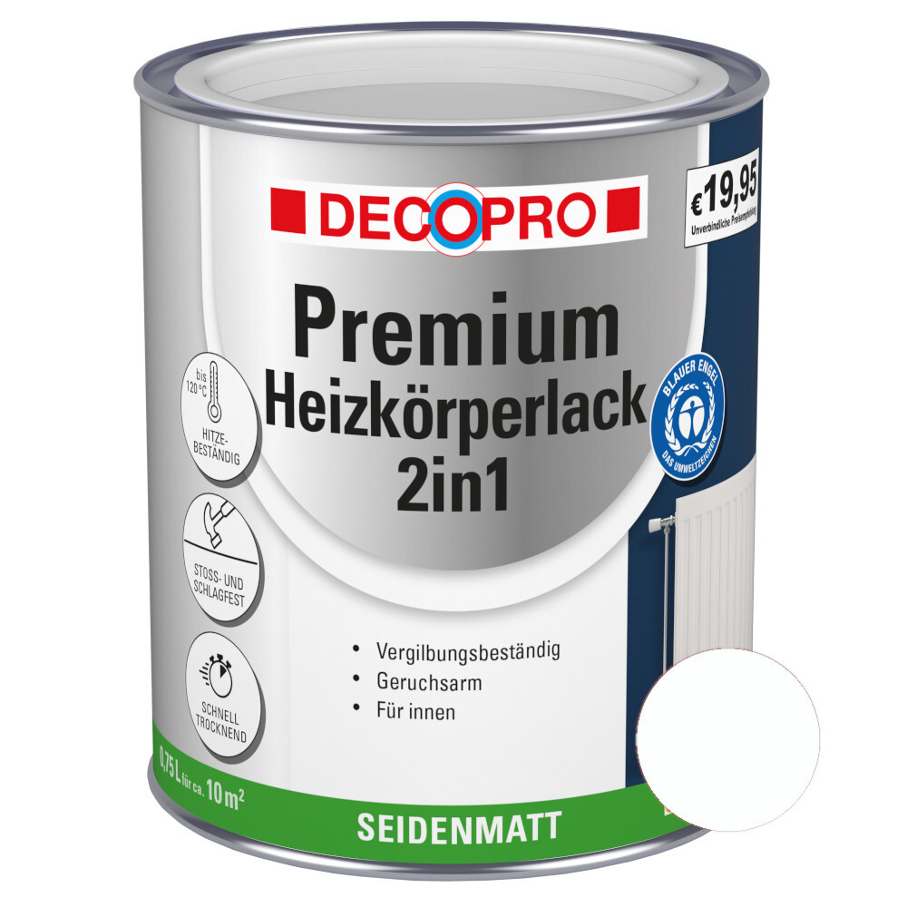 DECOPRO Premium 2in1 Heizkörperlack 750 ml in Weiß, seidenmatt