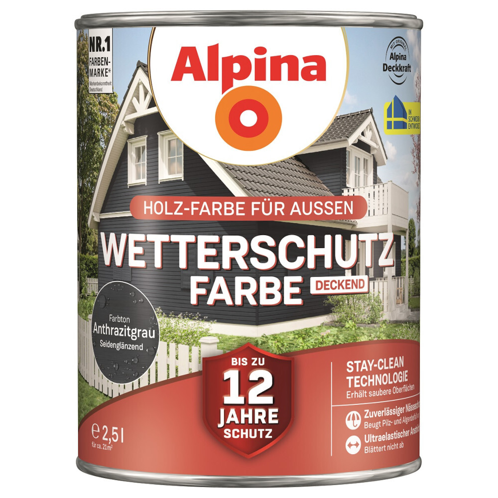 Alpina Wetterschutzfarbe Anthrazitgrau 2,5 Liter deckend image number 0