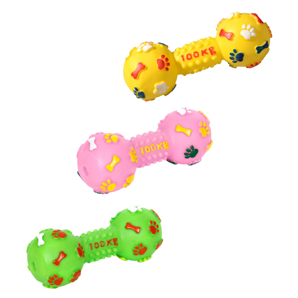 Hundespielzeug Hantel bunt 15 cm mit Quietsch-Effekt und Noppen