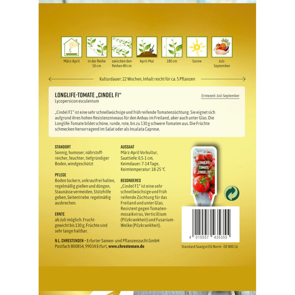 Saatgut Longlife-Tomate Cindel F1 für ca. 5 Pflanzen image number 1