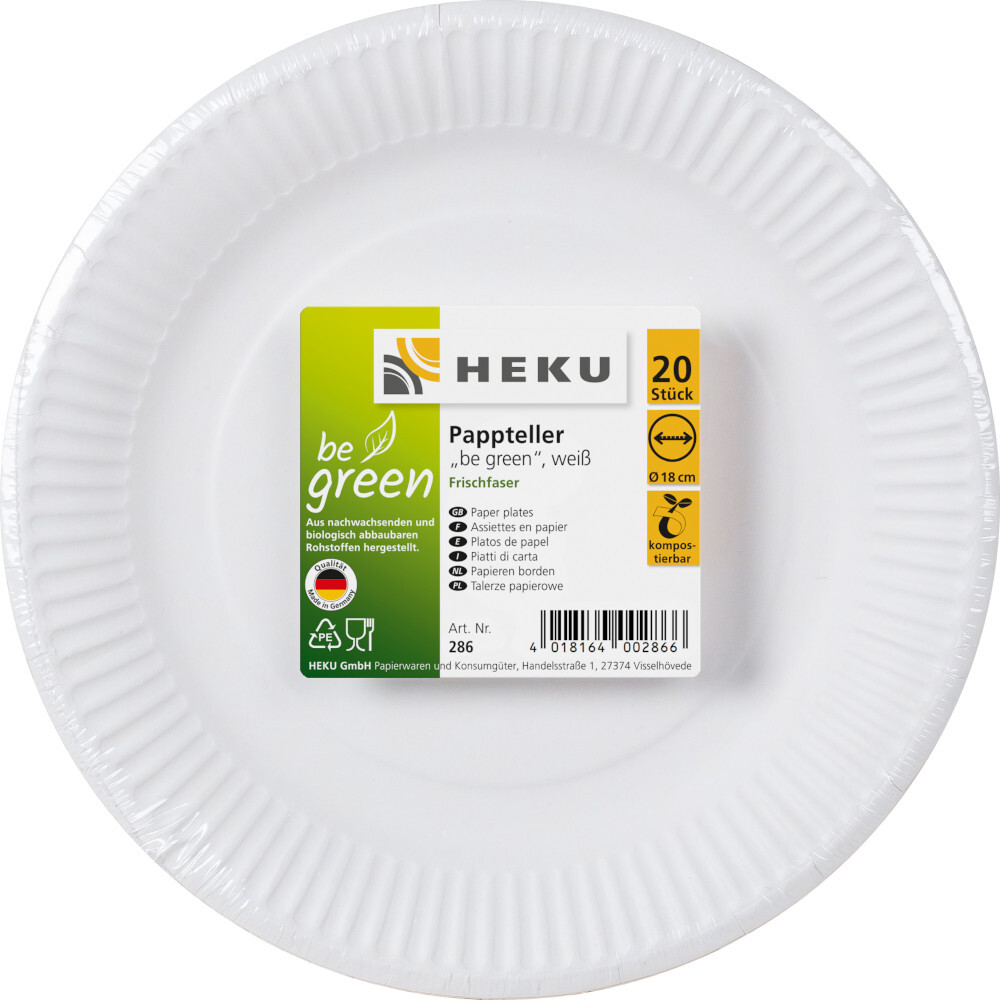 Pappteller "be green" rund, Ø 18 cm, 20 Stück, weiß