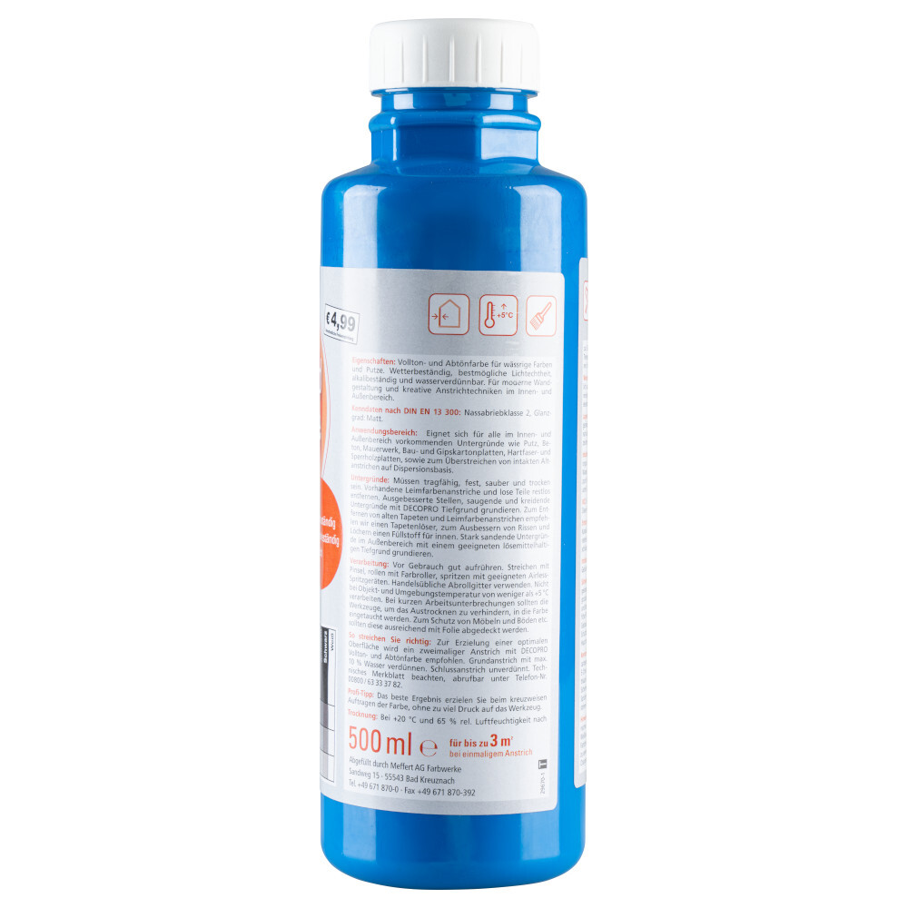 DECOPRO Vollton und Abtönfarbe 500 ml blau innen und außen image number 1