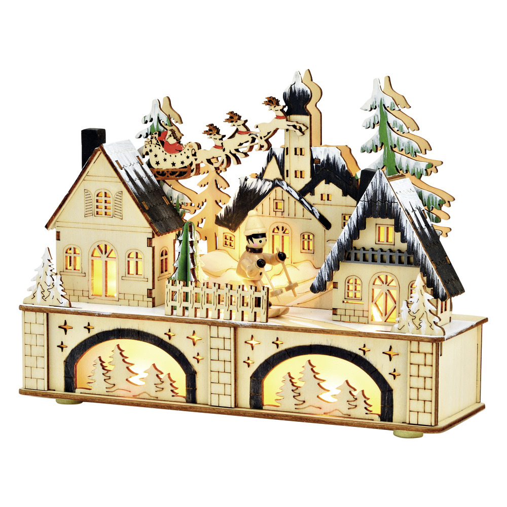 Winterszene aus Holz mit LED-Beleuchtung