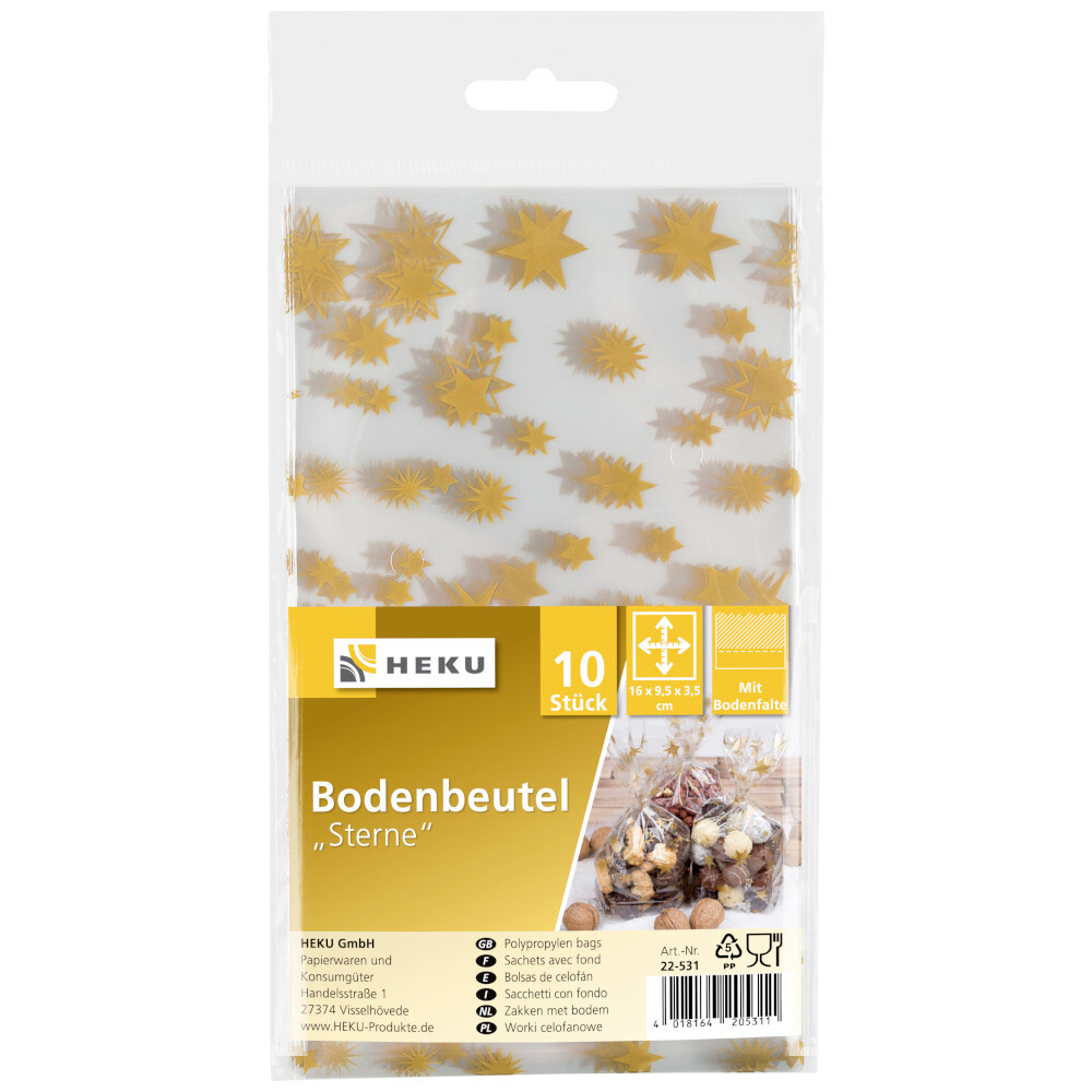 Bodenbeutel mit Bodenfalte 10 Stück 16 x 9,5 x 3,5 cm mit Sternmotiv