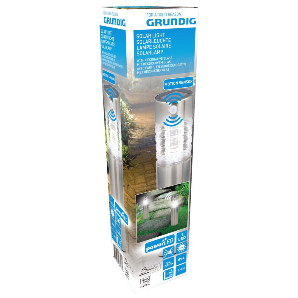 Grundig Solar-LED-Gartenleuchte Bewegungsmelder, silber image number 1