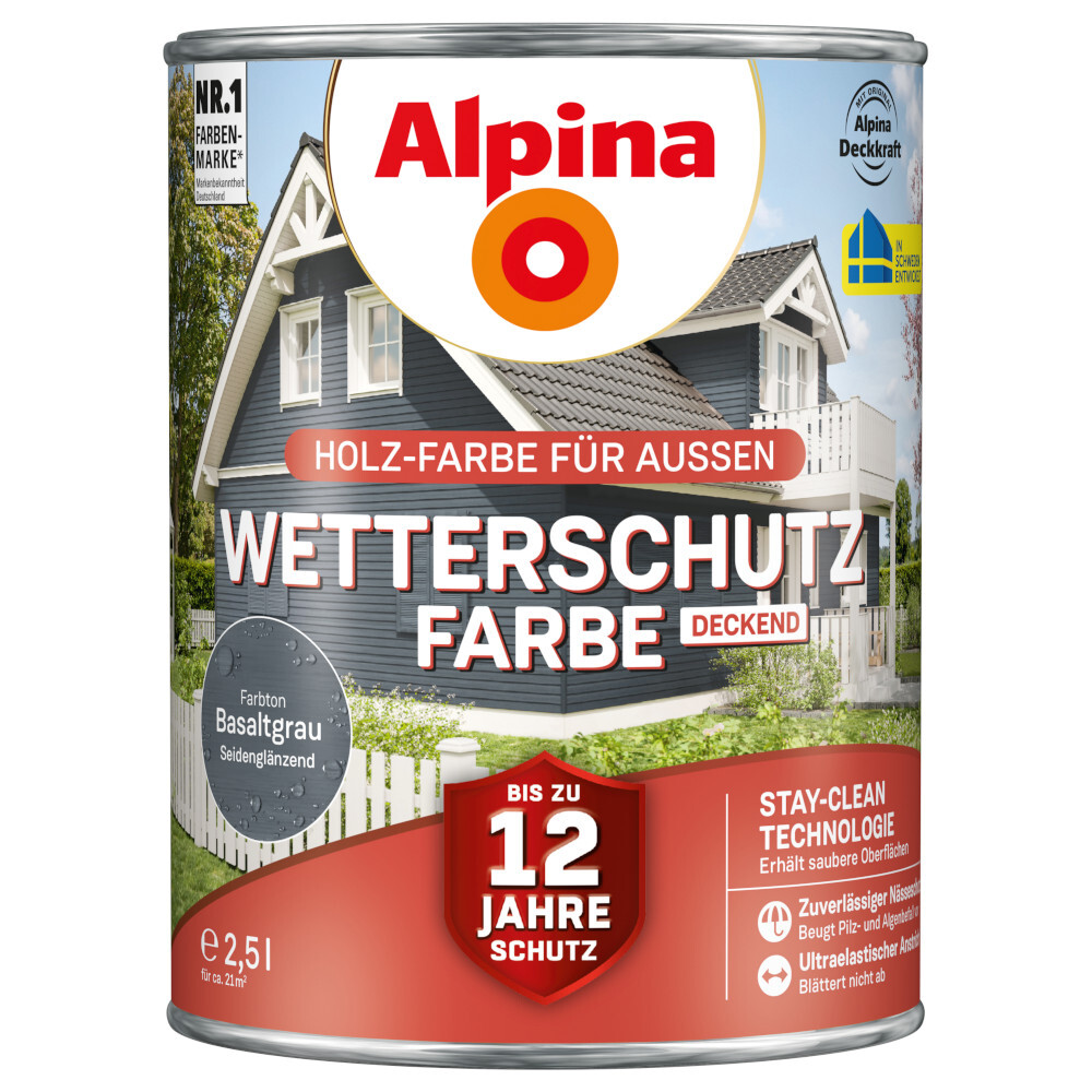 Alpina Wetterschutzfarbe Basaltgrau deckend 2,5 Liter image number 0