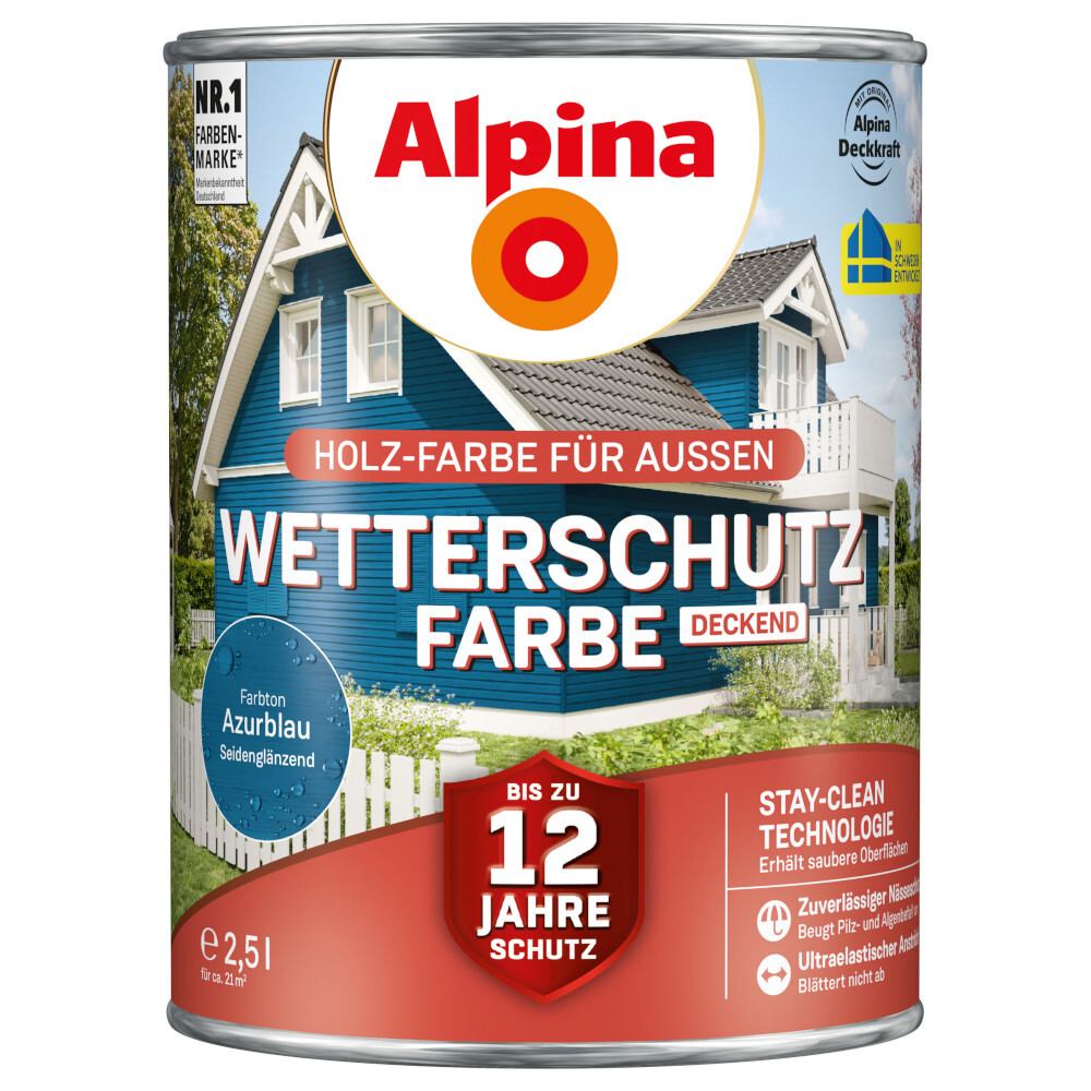Alpina Wetterschutzfarbe Azurblau 2,5 Liter deckend image number 0