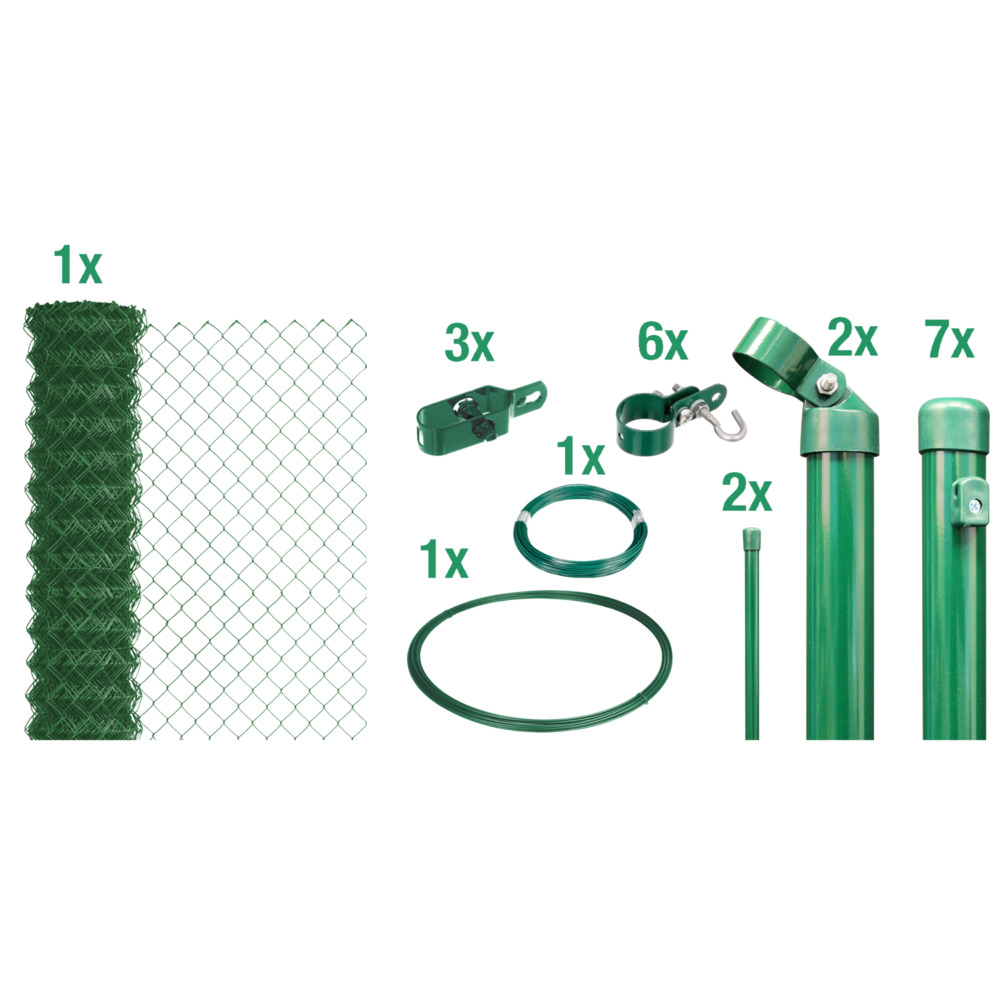 Maschendrahtzaun-Set grün 15 m x 125 cm zum Einbetonieren