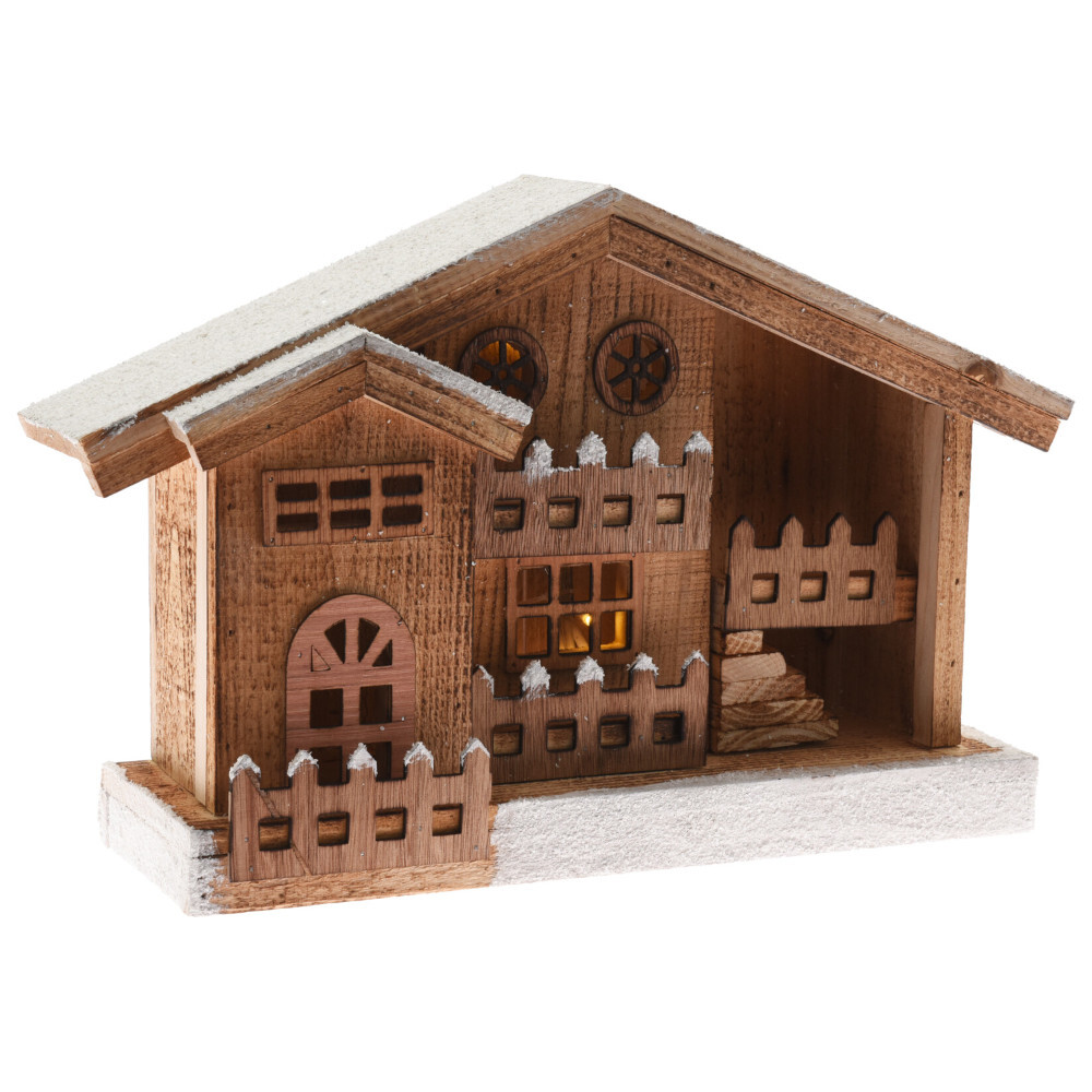 LED-Holzh&uuml;tte batteriebetrieben 27 cm mit LEDs und Timerfunktion