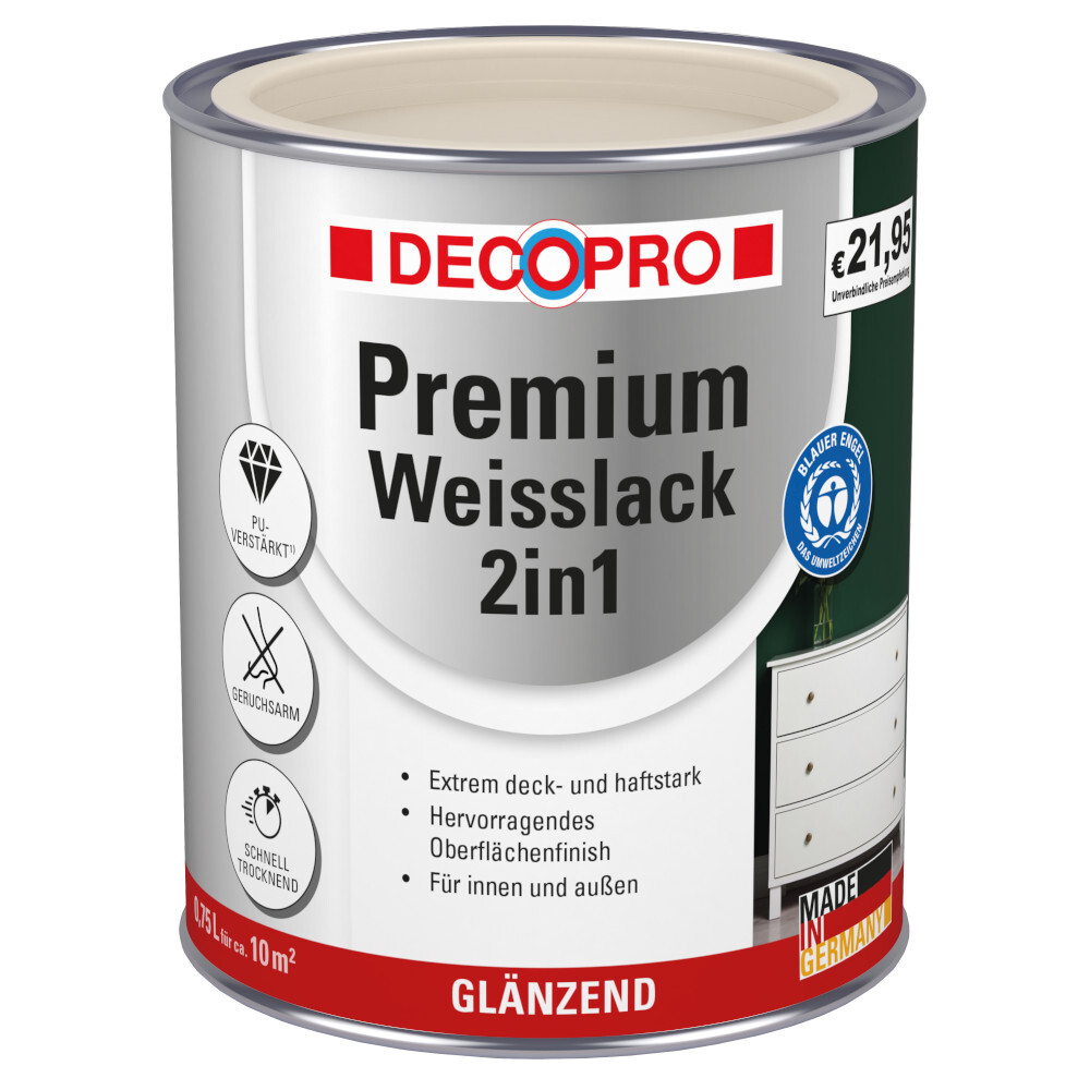 DECOPRO Premium 2in1 Weißlack 750 ml cremeweiß, glänzend RAL 9001