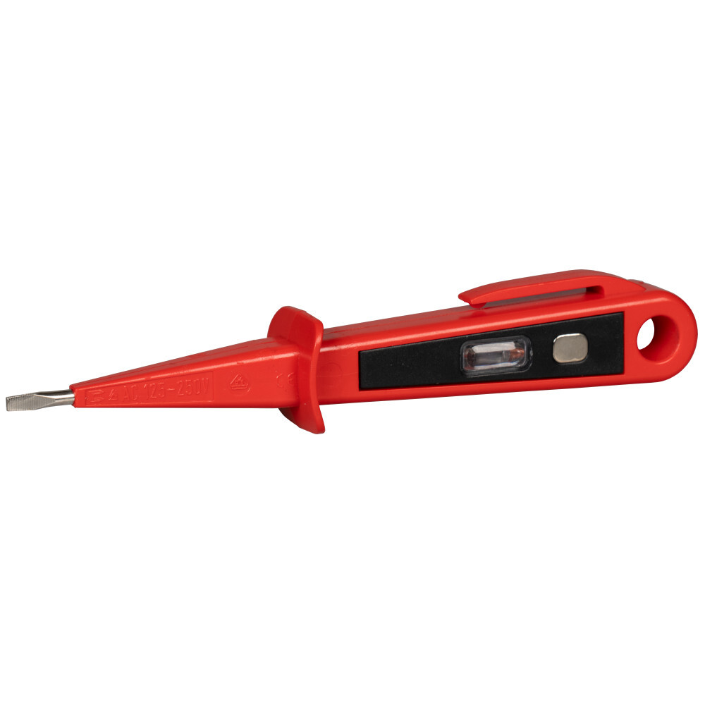 Spannungsprüfer Euro 150 mm in rot, isoliert mit Clip und Aufhängöse