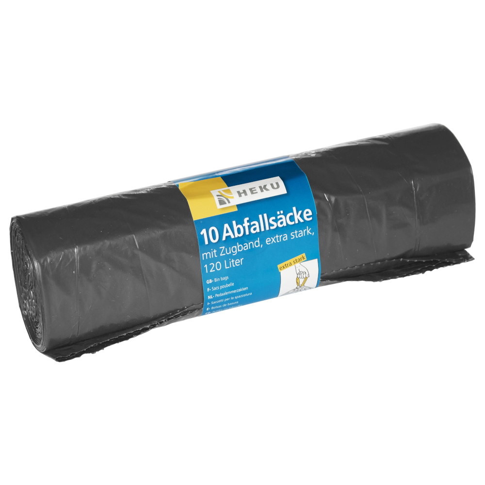 Zugbandsäcke 120 Liter extra stark 38µ 10 Stück in grau