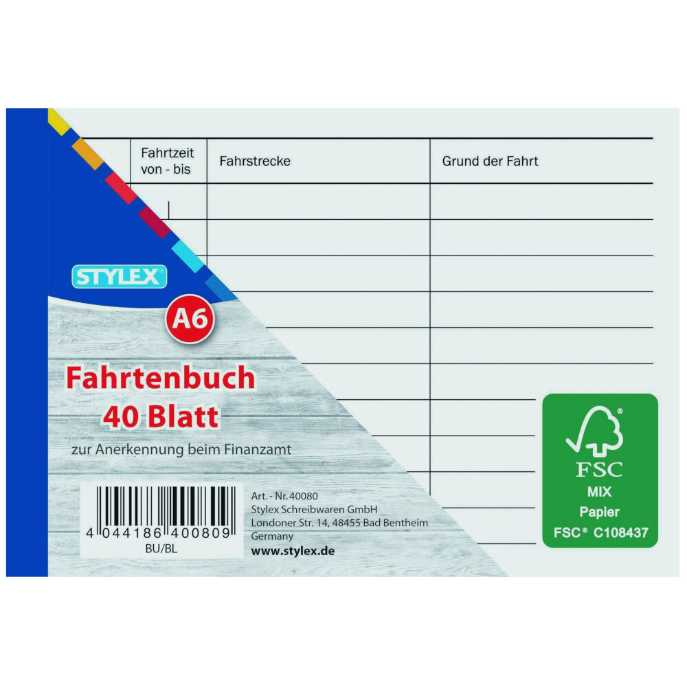 Fahrtenbuch DIN A6 40 Blatt image number 0