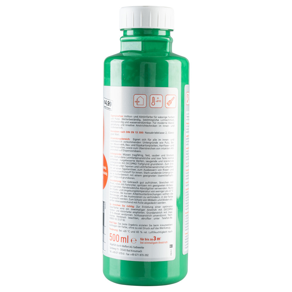 DECOPRO Vollton und Abtönfarbe 500 ml grün innen und außen image number 1