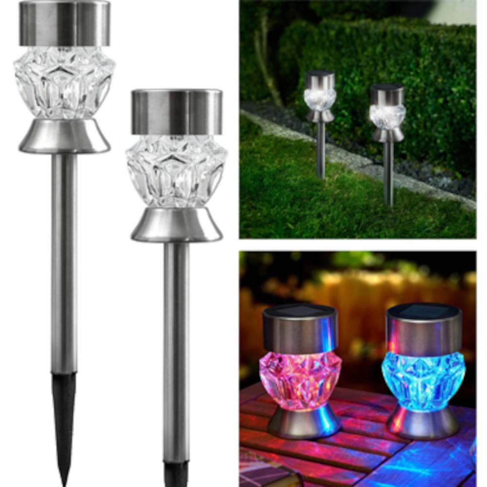 LED-Solar Echtglasleuchte 2er-Set 