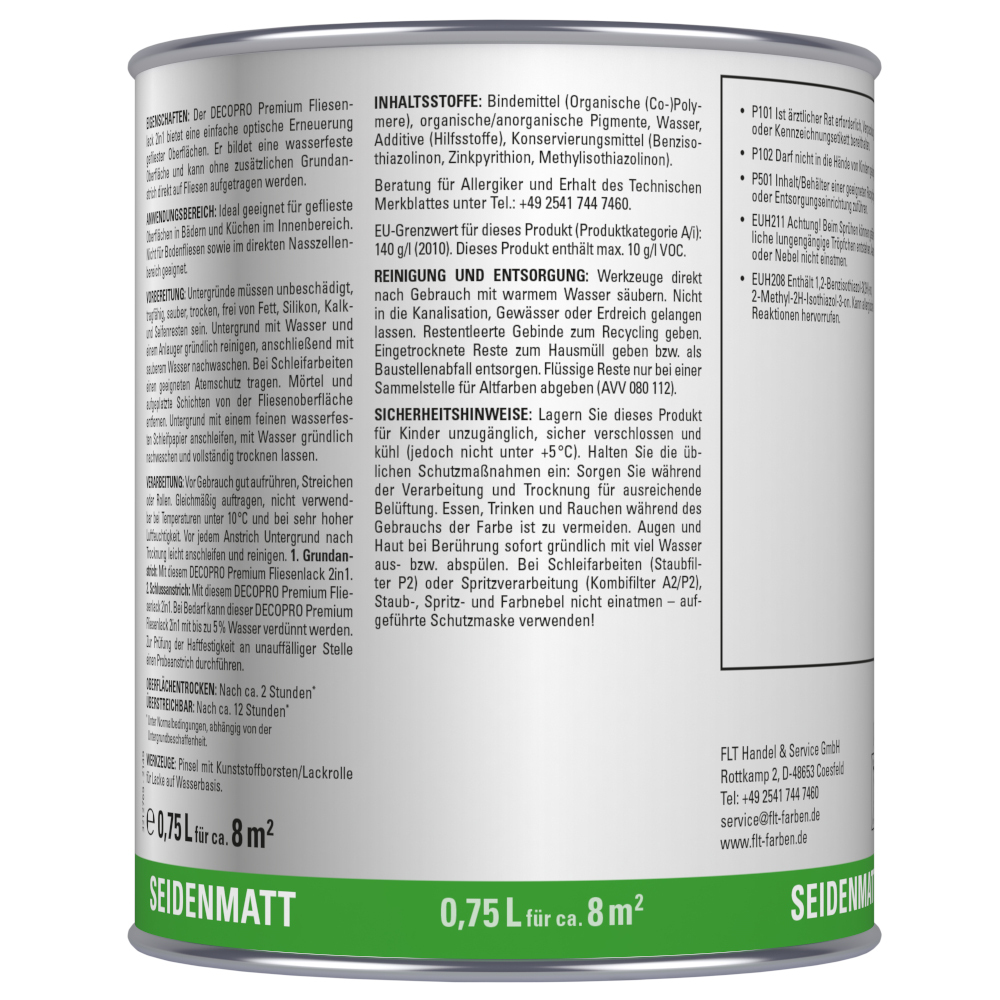 DECOPRO Premium 2in1 Fliesenlack 750 ml in Weiß, seidenmatt image number 1