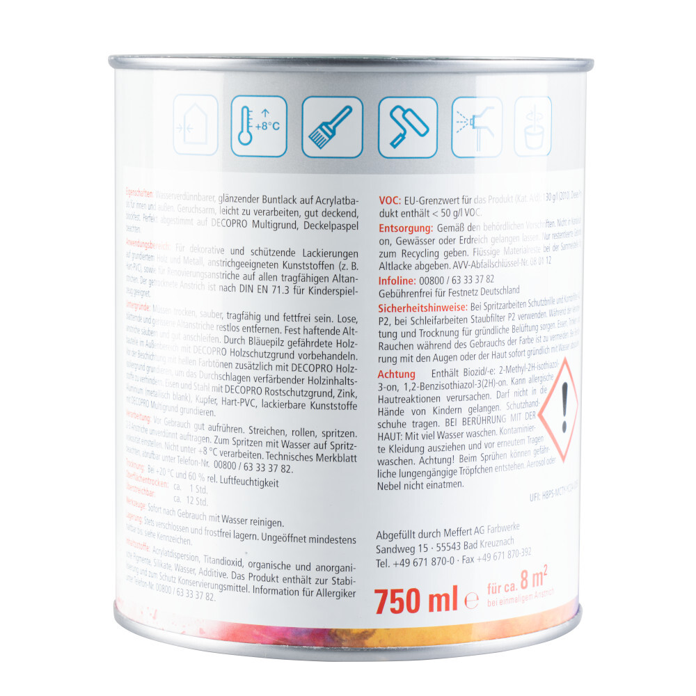 DECOPRO Acryl Glanzlack feuerrot RAL 3000 für innen und außen image number 1