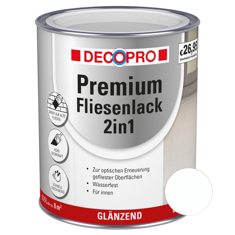 DECOPRO Premium 2in1 Fliesenlack 750 ml in Weiß, glänzend image number 0