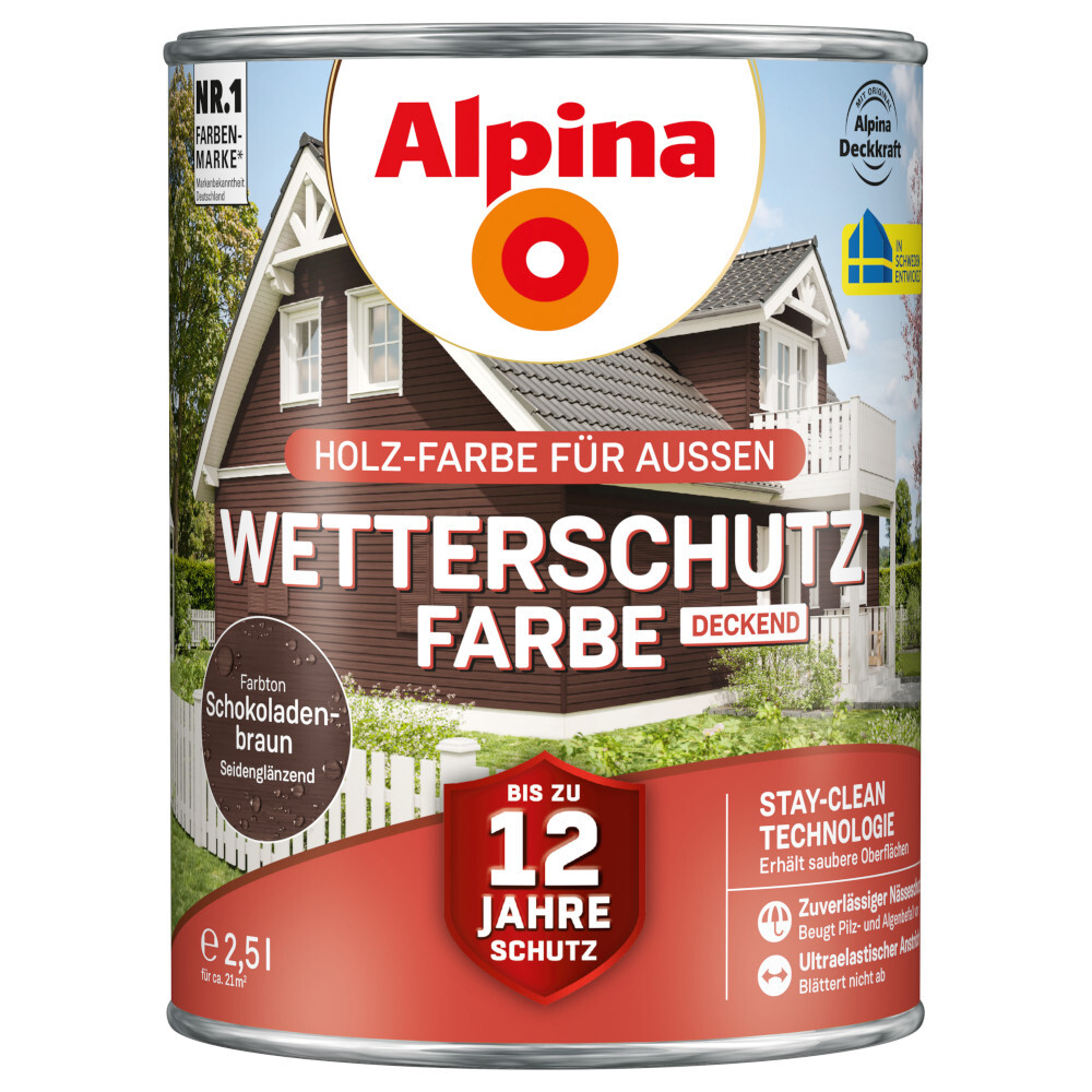 Alpina Wetterschutzfarbe Schokoladenbraun 2,5 Liter deckend image number 0