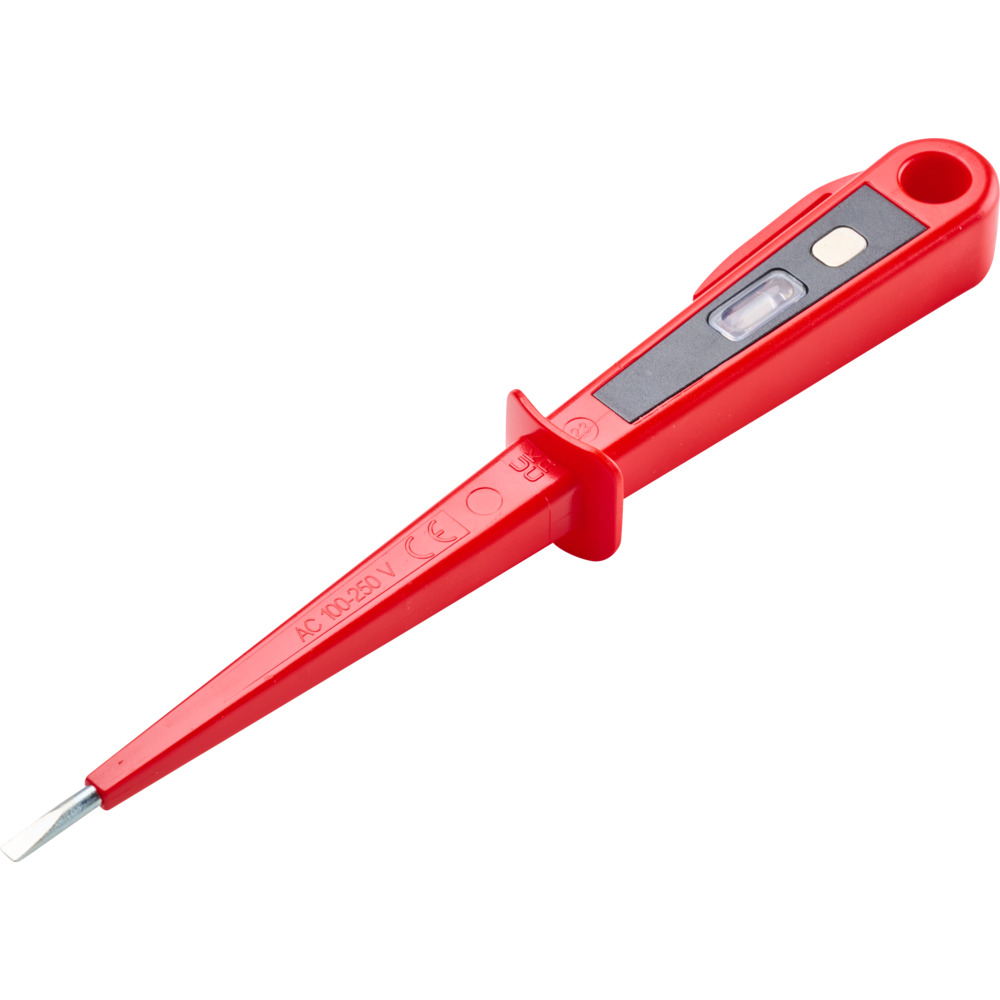 Spannungsprüfer Euro 190 mm in rot, isoliert mit Clip und Aufhängöse