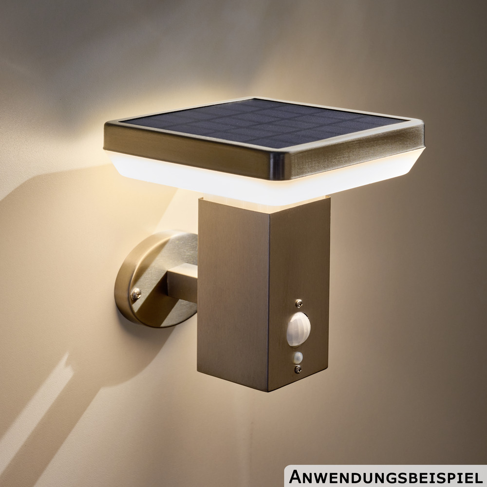 LED Solar Wandleuchte eckig 4,4 W in silber mit Bewegungsmelder image number 2