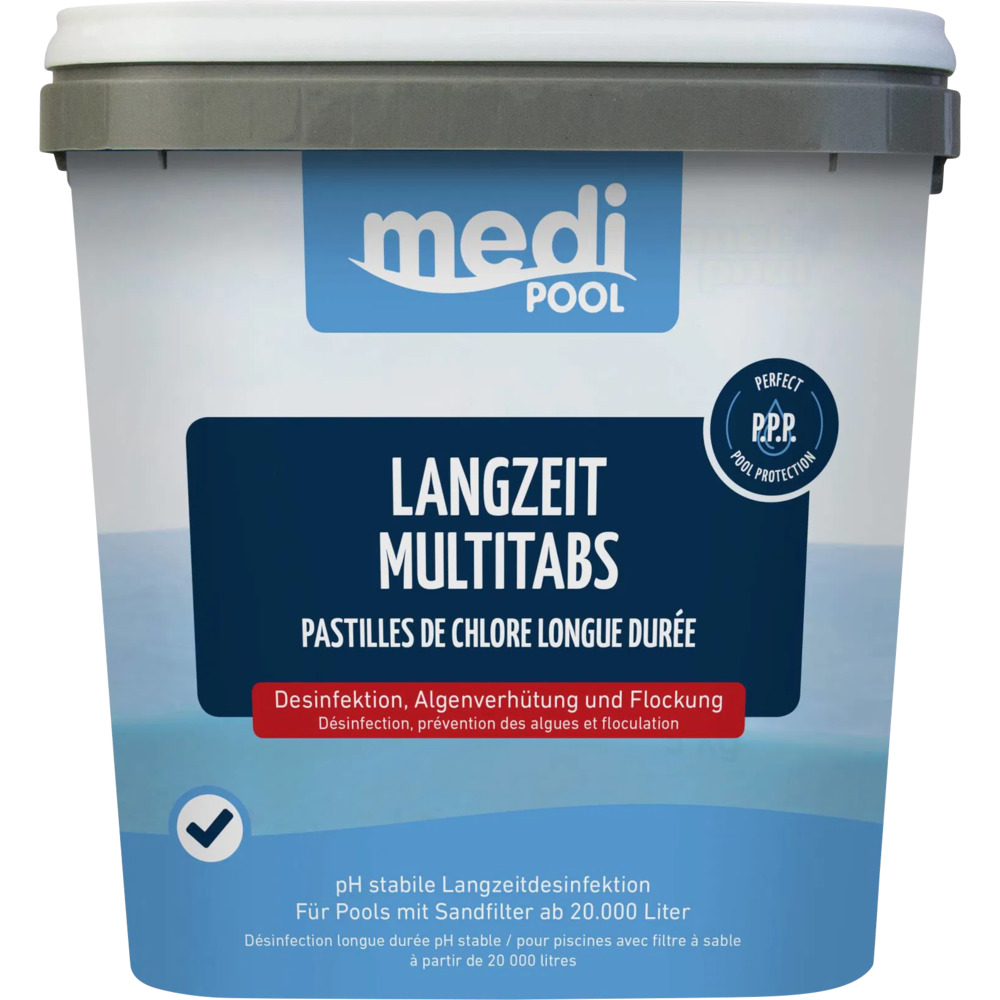 mediPool Langzeit Multi-Tabs 200g in 5kg Eimer zur Poolreinigung