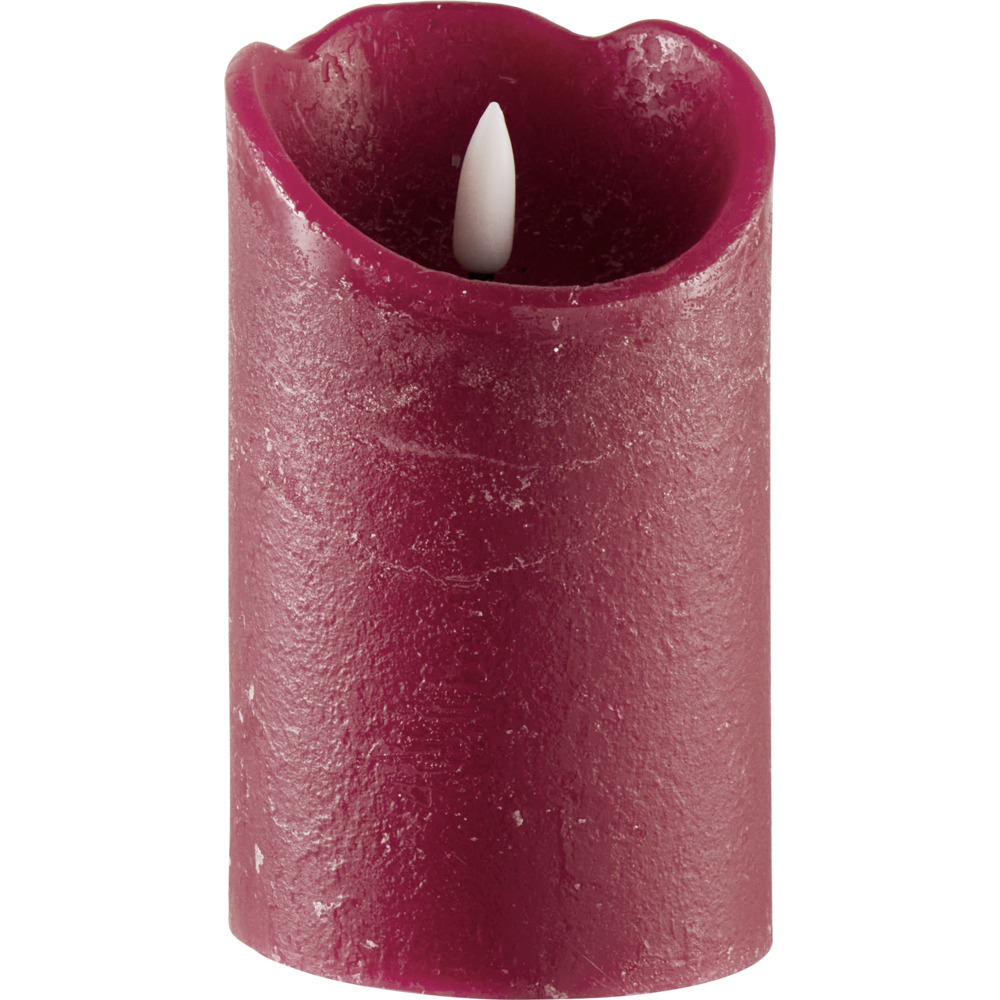 LED-Echtwachskerze Rustic 14 cm in Bordeaux mit Timerfunktion