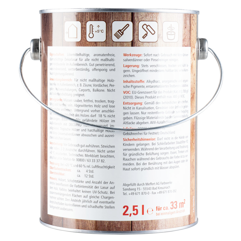 DECOPRO Holz-Schutzlasur seidenglänzend palisander 2,5 Liter image number 1