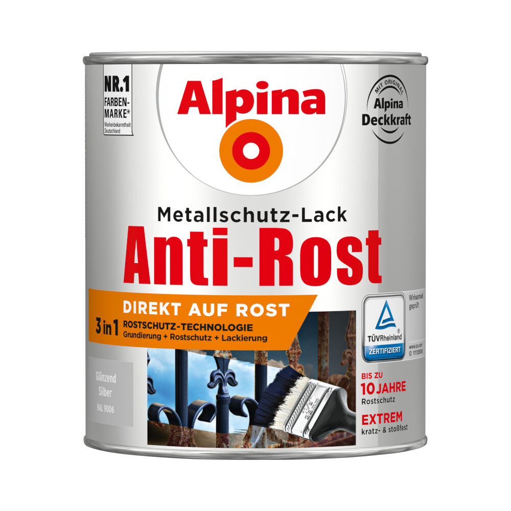 Alpina Metallschutzlack Silber glanz 750 ml RAL 9006 image number 0