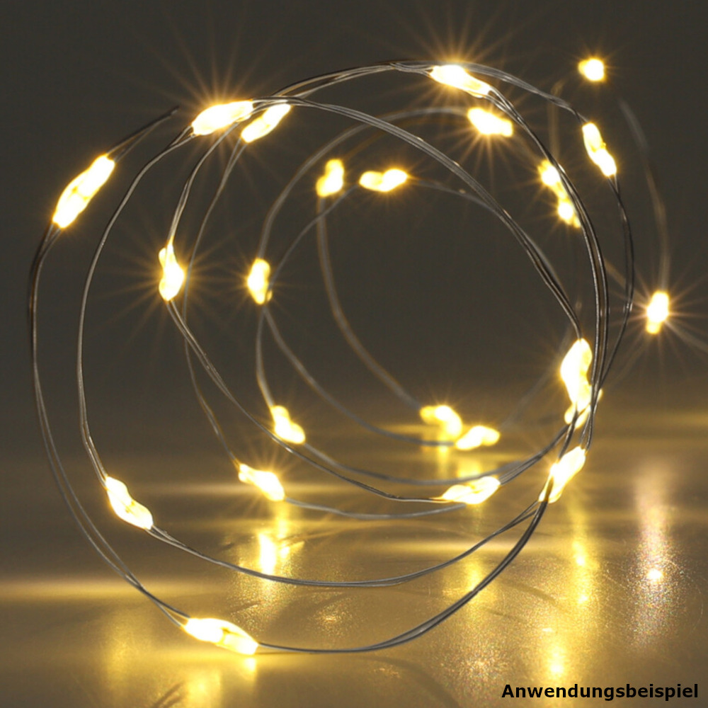 LED Lichterkette 20 LED warmweiß aus Silberdraht mit Timer