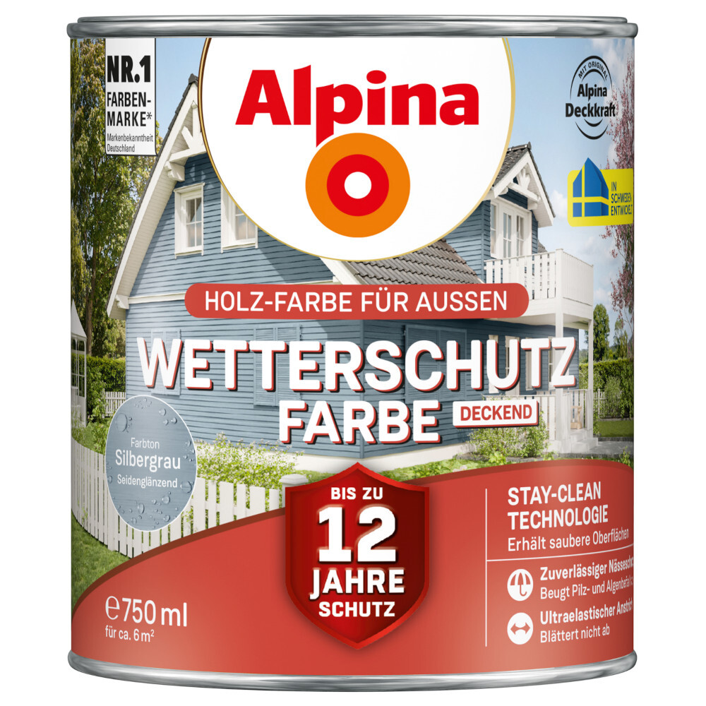 Alpina Wetterschutzfarbe Silbergrau 750 ml deckend image number 0